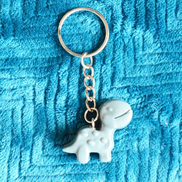 Handmade Brachiosaurus Dinosaur Keychain Recycled Accessory - Picture 1 of 4